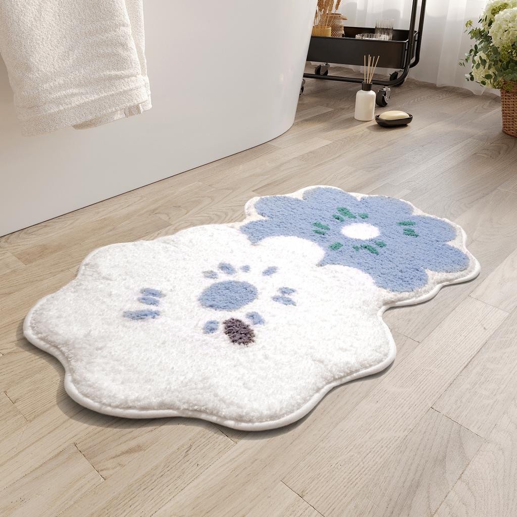 Cartoon Double Flower Bath Mat Bathroom Quick Drying Absorbent Foot Mat Super Fiber Flocking Comfortable and Soft Bathroom Rug