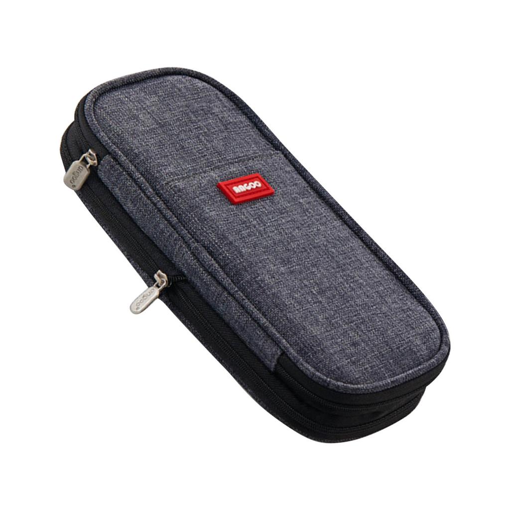 Pencil Bag Gray Large Capacity Metal Zipper Canvas Mesh Pocket Large Pencil Case for Students School Office Student
