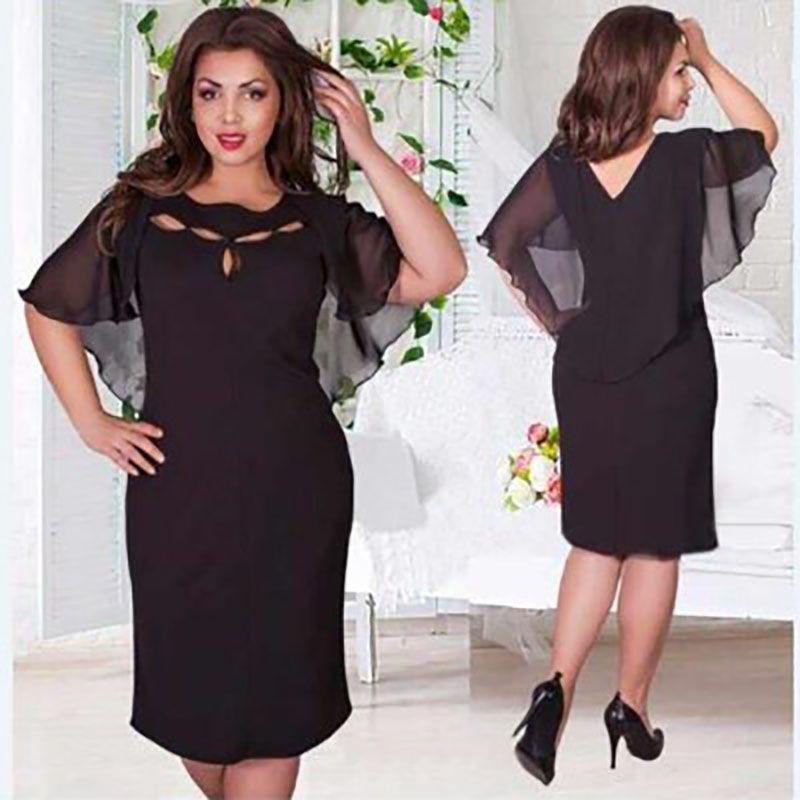 Damska Modna Sukienka Plus Size 6XL z Wycięciami, Krótkim Rękawem, Jednokolorowa, Dla Swobodnego Stylu**