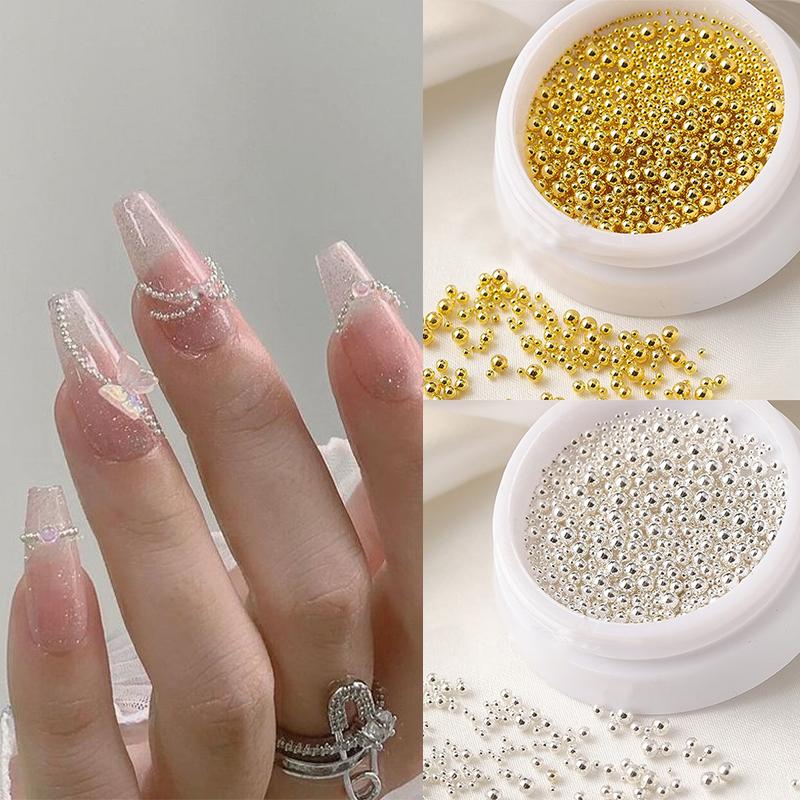 0.4mm-1.5mm 3D Steel Tiny Nail Art Decoration Gold Silver Steel Ball Nail Art Caviar Beads Nails Beads DIY Jewelry Accessories
