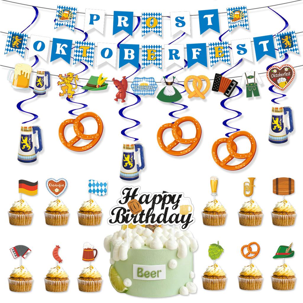 Oktoberfest Party Glasses Kit with German Festival Bunting Banner, Photo Booth Props, Customizable Celebration Essential