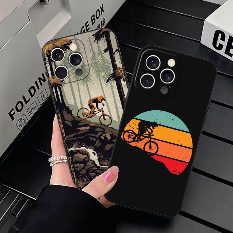 Mountain Bike Bicycle Soft Phone Case for iPhone 16 16E 17 Air 15 Pro Max 14 Plus 13 Mini 11 12 7 Black Cover Back Shell