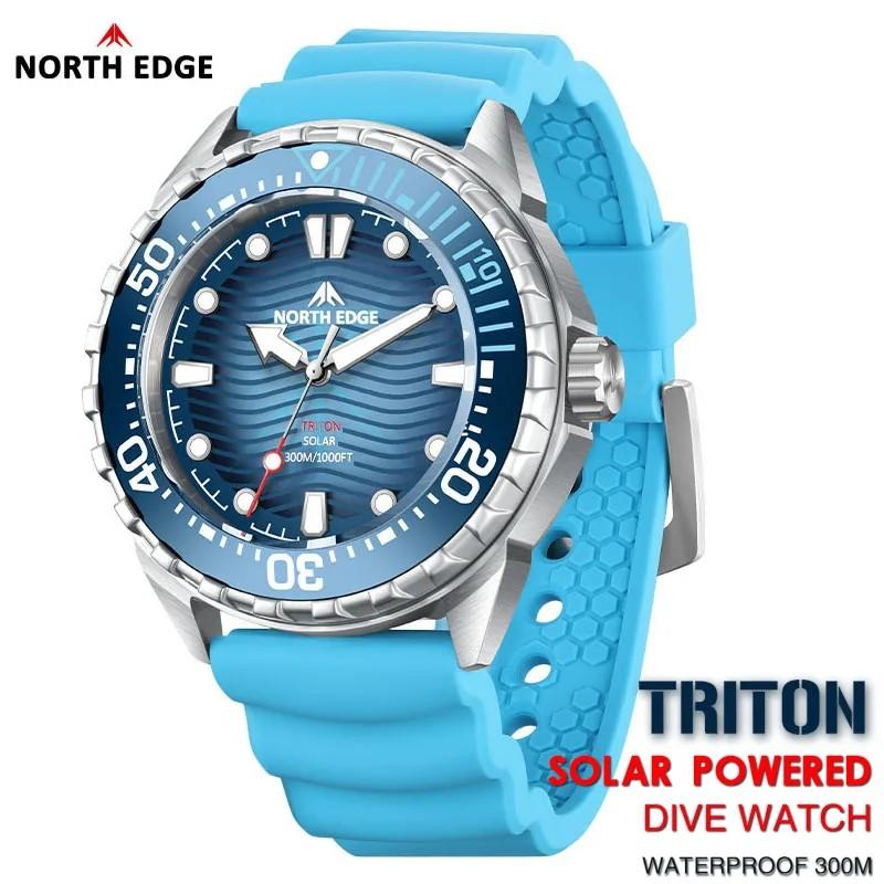 NORTH EDGE 2025 Neue TRITON Solarbetriebene Taucheruhr Herren Luxus Quarzuhren für Herren 316L Edelstahlgehäuse Wasserdicht 300M