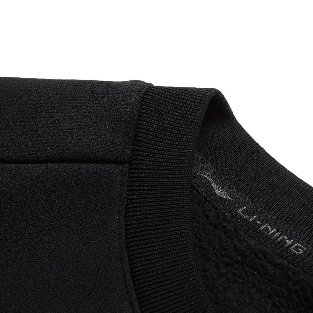 Li Ning Fitness Series Sports Fashion Letter Round Neck Loose Comfortable Warm Fleece Long Sleeve Sweatshirt Men sweatshirt Black AWDU567-1