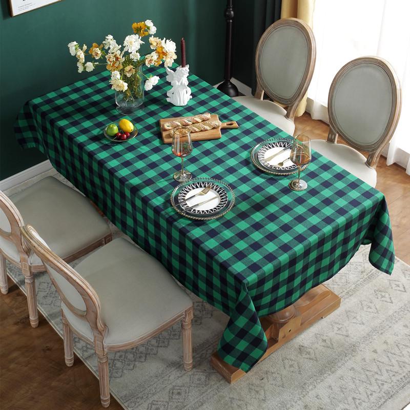 Amazon Yarn-Dyed Polyester-Cotton Festive Christmas Decorative Tablecloth Red And Green Plaid Coffee Table Tablecloth Table Cloth