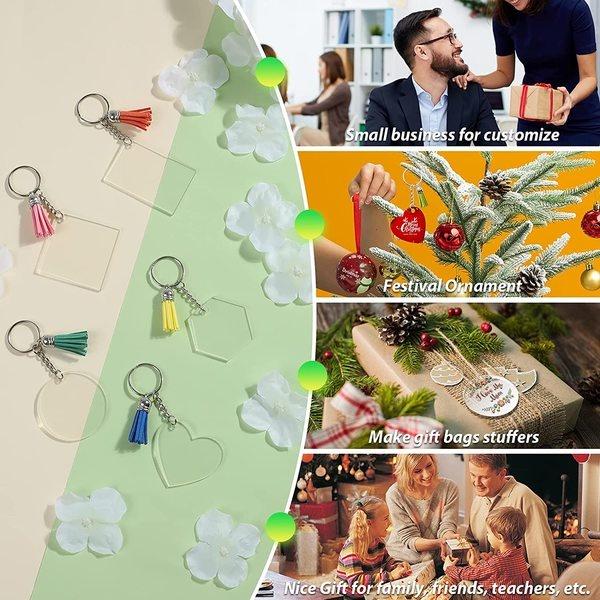 Brelocuri acrilice, în vrac, 20/40/80 buc. Kit de ornamente acrilice, spate transparente, ciucuri, lanț cheie, inele de salt pentru vinil, bricolaj, breloc