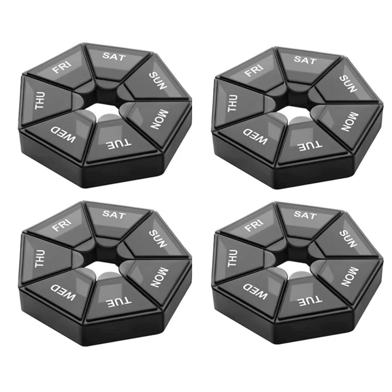 

2/4Pcs 7 Days Pill Storage Box Mini Travel Portable Medicines Dispenser Box Multifunction Plastic Seven Compartment Sealer Box Black 4pcs