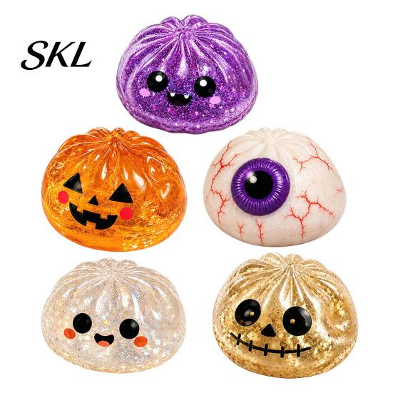Anxiety Relief Toy 1/5Pcs Halloween Dumpling Stress Toy, Pumpkin Ghost Eyeball Steamed Bun Squeeze Sensory Ball Fidget for Adults Kids