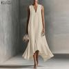 ZANZEA Women Elegant Casual V-Neck Solid Color Loose Sleeveless Dress