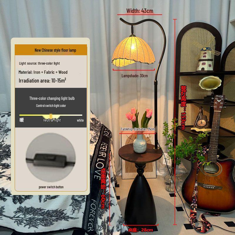 American Retro Floor Lamp with Display Shelf - Living Room Decor & Bedside Table Lamp