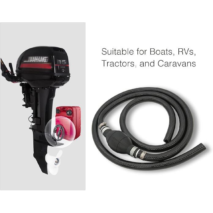 Fuel Line Assembly, Outboard Motor Fuel Line Inner Diameter 3/8" Outer Diameter 5/8" Outer Dia Hose Line Marine Outboard Boat Motor RVs Fuel Assembly