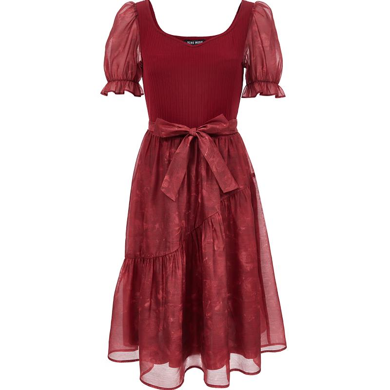 

VEROMODA 2025 Spring Puff Sleeve Bow Mesh A-Line Dress L