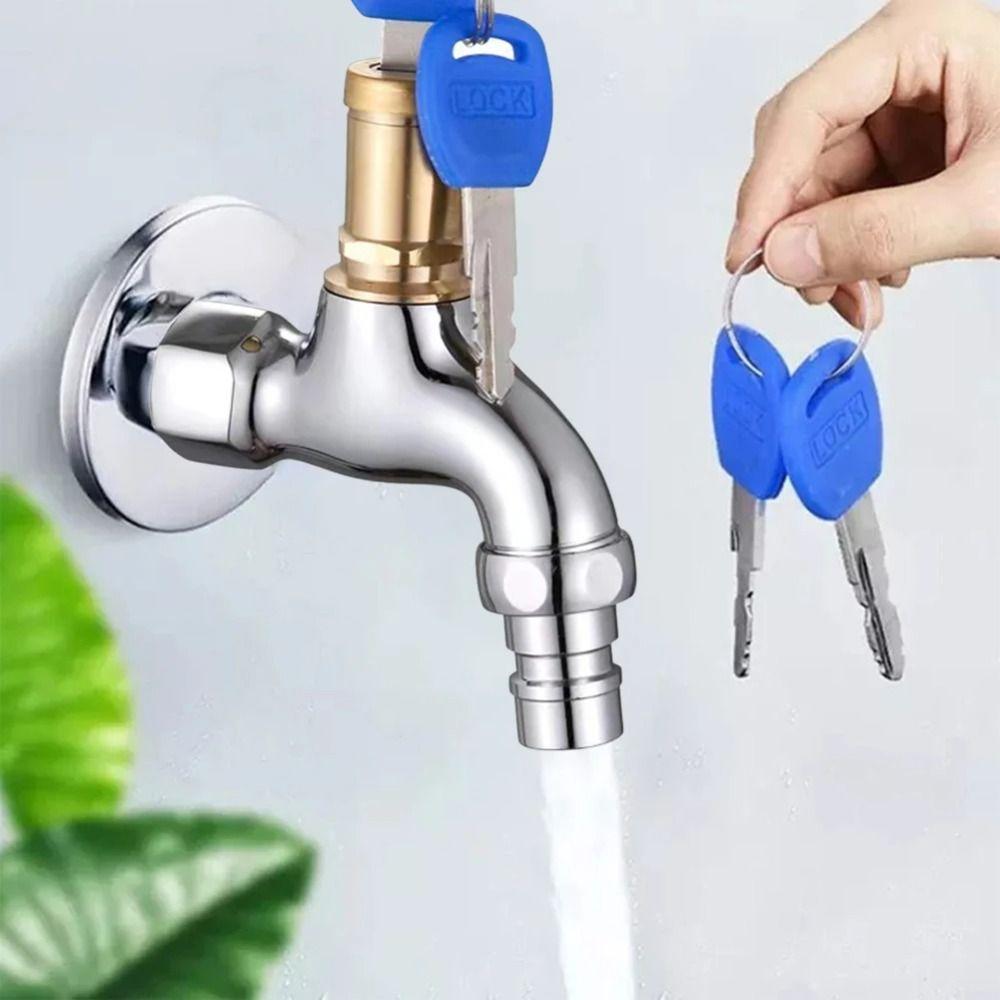 

Anti-Theft Sink Tap Zinc Zinc Alloy Thread Sink Tap with Keys Washing Machine Faucet Watering срібний