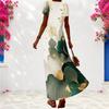 Women Plus Size V Neck Short Sleeve Blue Gold Printed Long Maxi Dress