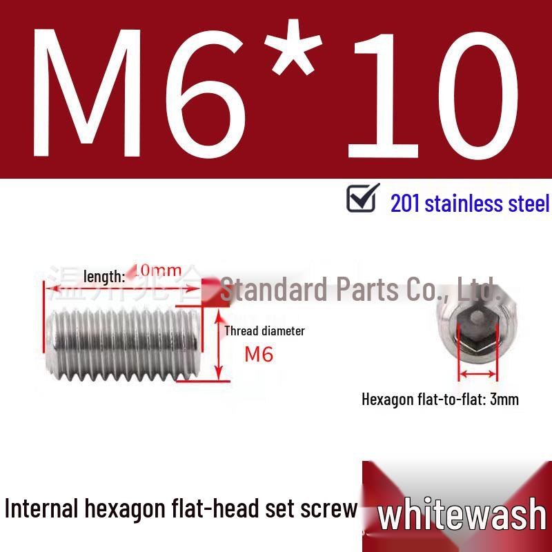 201 Stainless Steel Headless Set Screw - Flat End Socket Screw