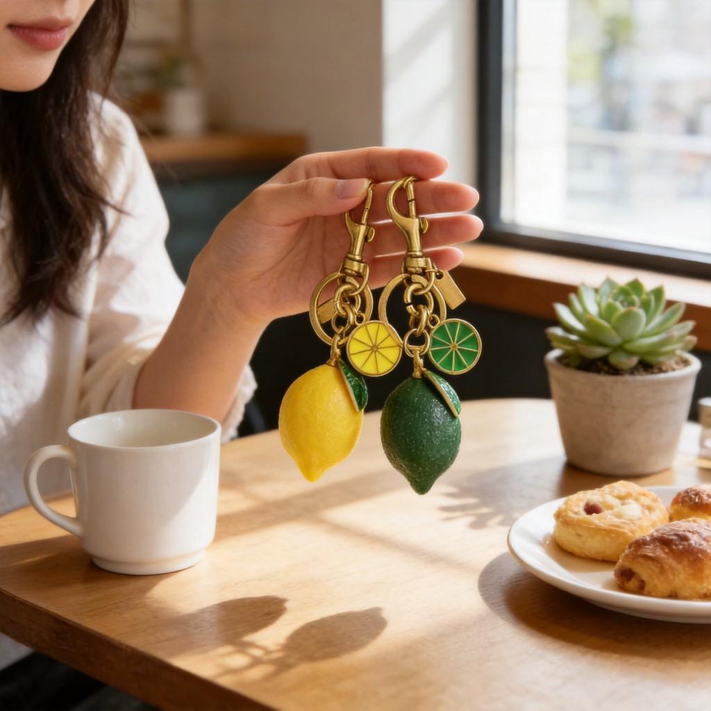 Stilvoller Früchte-Schlüsselanhänger Für Taschen Mit Galvanisierter Legierung Und Zitronen-Design Für Den Sommer