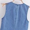 Kvinnor Denim Väst Kjol V-hals Ärmlös Enkelknäppt Kofta Väst Enfärgad Fickor Slim Fit Knapp Dragkedja Stängning Minikjol
