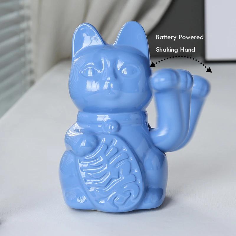 5,9 Zoll große Glückskatze aus Keramik mit winkendem Arm, Maneki Neko, winkende Katze für Glück, Reichtum und Wohlstand, Dekoration, Fengshui-Ornament