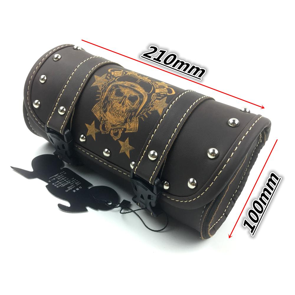 Motorcycle Fork Bag Leather Cruiser Tool Roll Barrel Bag Fork Barrel Shape Handlebar Black Saddlebags Storage