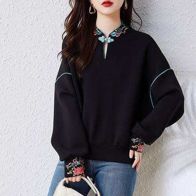 Chinese Style Sweatshirts Women's Fashion Pullovers Spring Autumn Casual Sweatshirts Tops