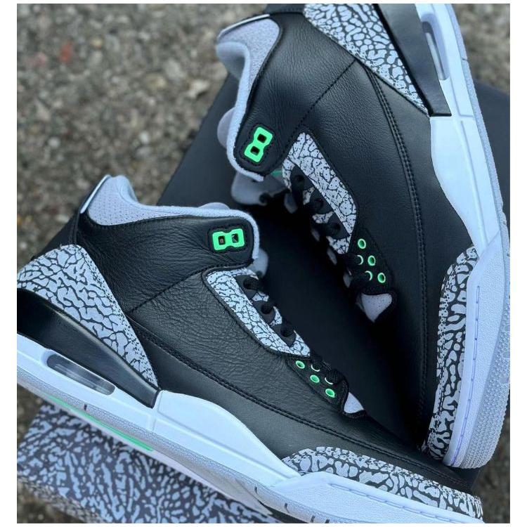 Air Jordan 3 Retro Green Glow Scarpe da Ginnastica da Uomo Nero Grigio Lupo Bianco CT8532-031