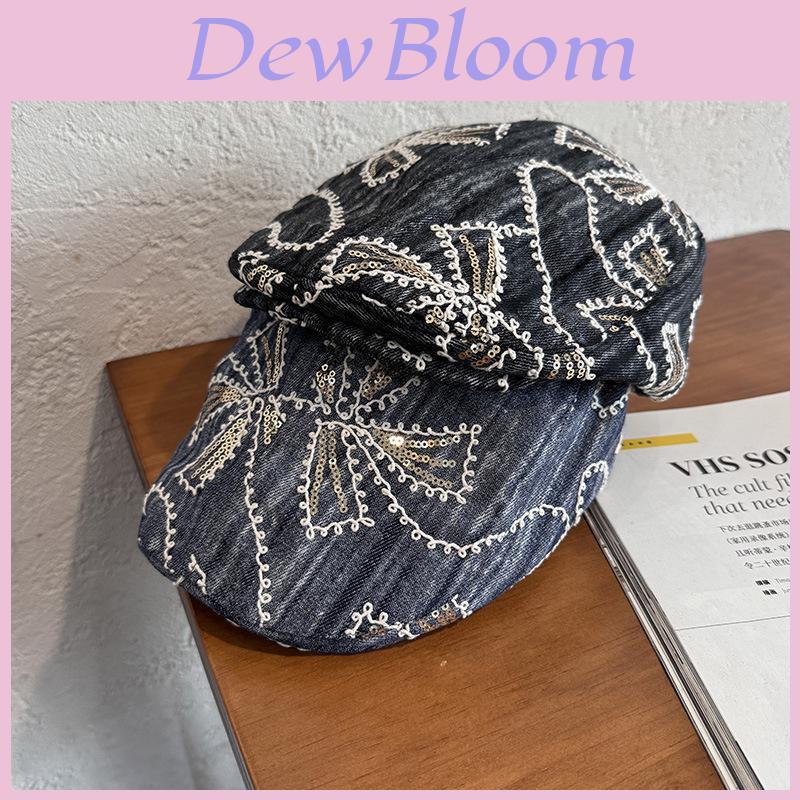 Bestickte Blumen-Denim-Baskenmütze Mit Sonnenschutz Für Frühling Sommer Modeaccessoires