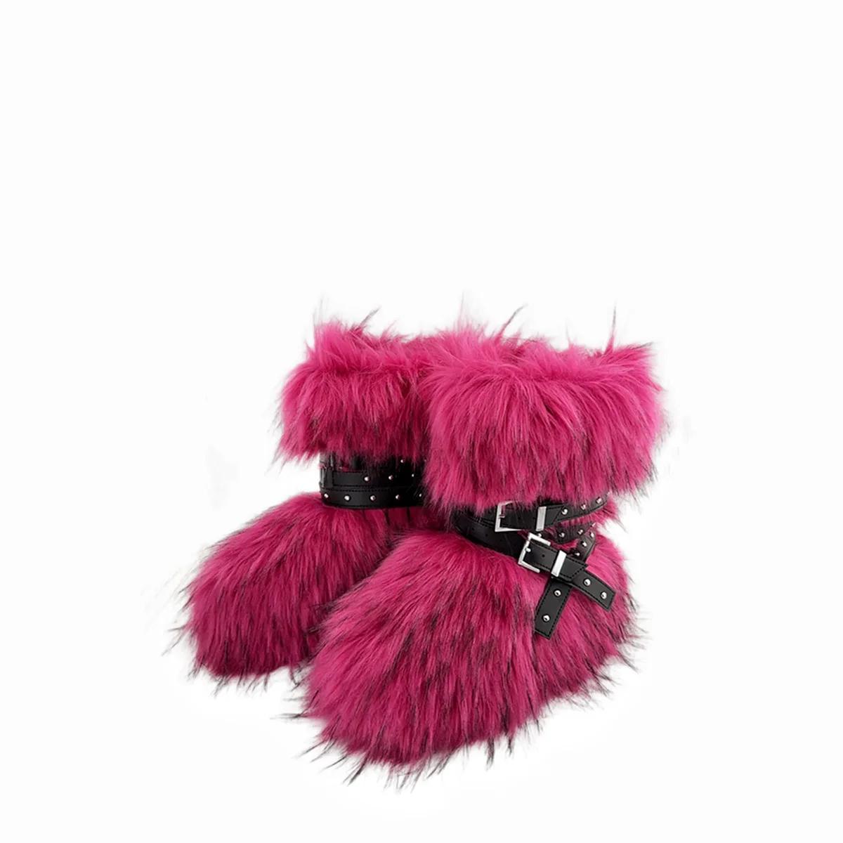 

Зимние Меховые Новые Дизайнерские Цельные Меховые Сапоги из Енота Женские Снежные Сапоги Меховая Обувь Уличные Сапоги Средней Высоты Y2k Крутые Розовые Девушка 36 розы красного