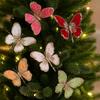 Flocking Artificial Butterfly Clip Gold Powder Christmas Tree Decoration  Xmas New Year