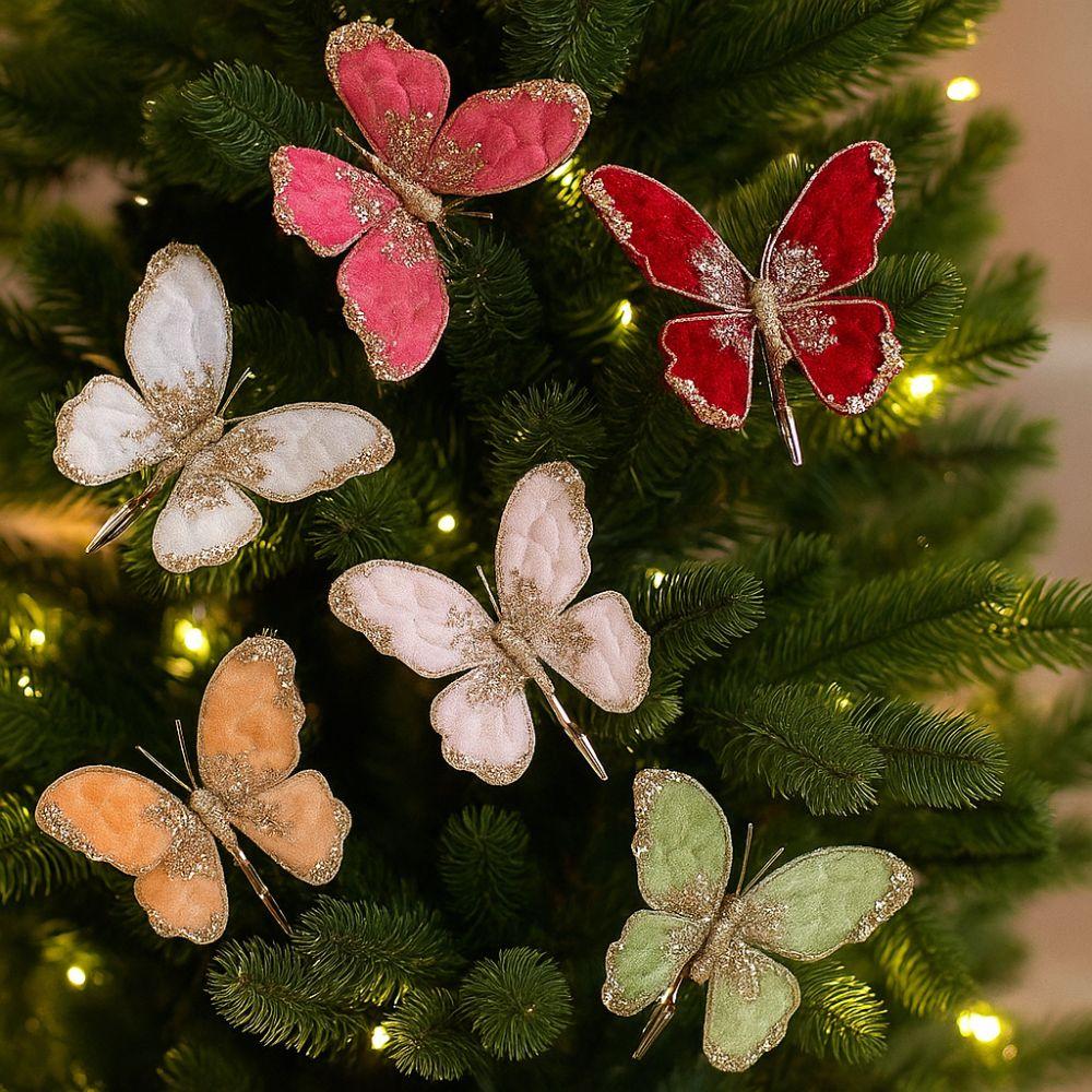 Flocking Artificial Butterfly Clip Gold Powder Christmas Tree Decoration  Xmas New Year