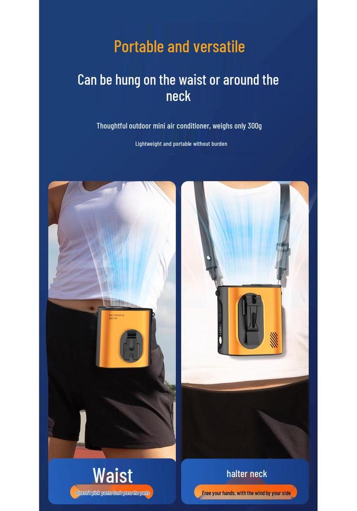 2026 Portable Cross-Body Waist Fan with LED Light - Long-Lasting, Clip-On Outdoor Fan