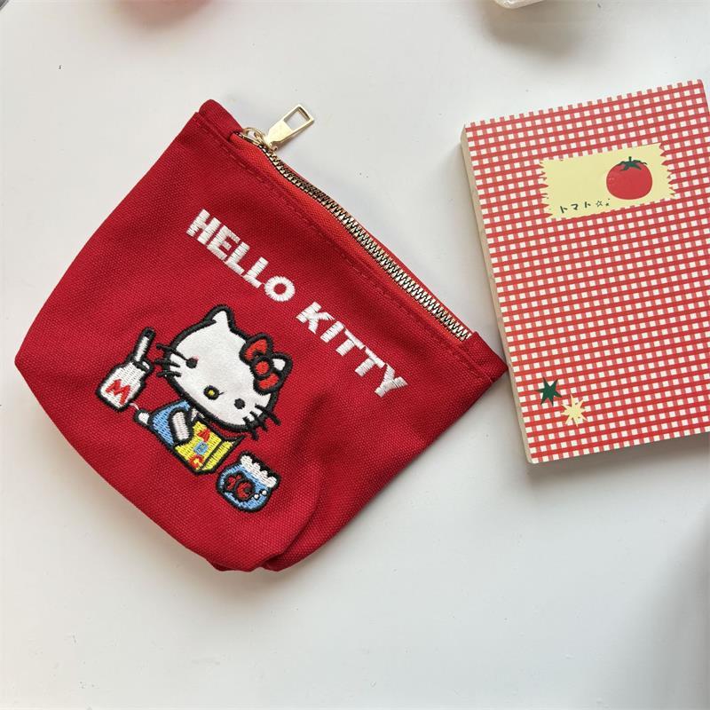 Cute Sweet Sanrio Hello Kitty Handle Cosmetic Bag Coin Purse Girly Travel Card Holder Id Key Large Capacity Portable Storage Bag