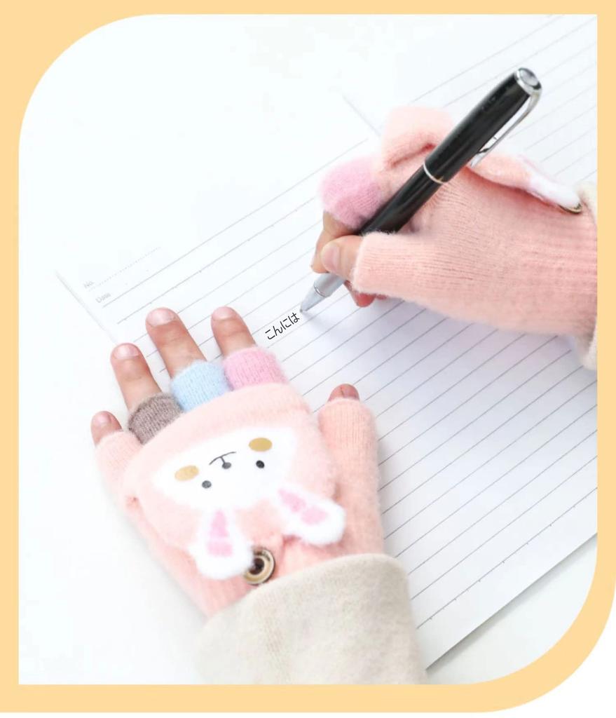 eigenn Knit for Boys and Mitten Thick and Warm for Fall and Perfect for Playing in the Animal and Ages Kids' Gloves, Girls, Half-Finger Covers,