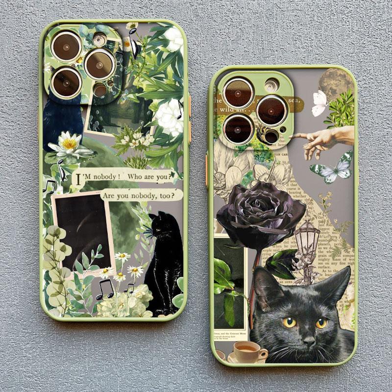 Creative Black Cat Illustration Shockproof Case for iPhone 12 11 Pro Max 14 13 15 Pro Max Back Phone Cover X XS XR 7 8Plus Capa