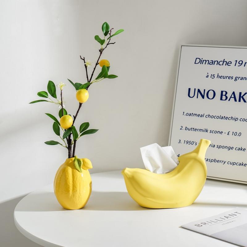 Ceramic Vase Cartoon Lemon Flower Vase Flower Arrangement Accessories Simulated Fruit Ornaments Terrarium Home Decoration