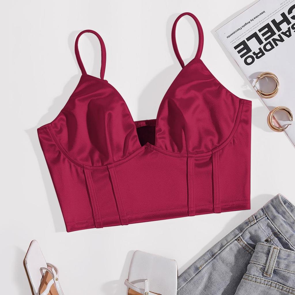 Satin Tank Top Solid Halter Crop Tops Women Summer Adjustable Shoulder Strap Camis Backless Camisole Casual Tube Female Sleeveless Cropped Vest