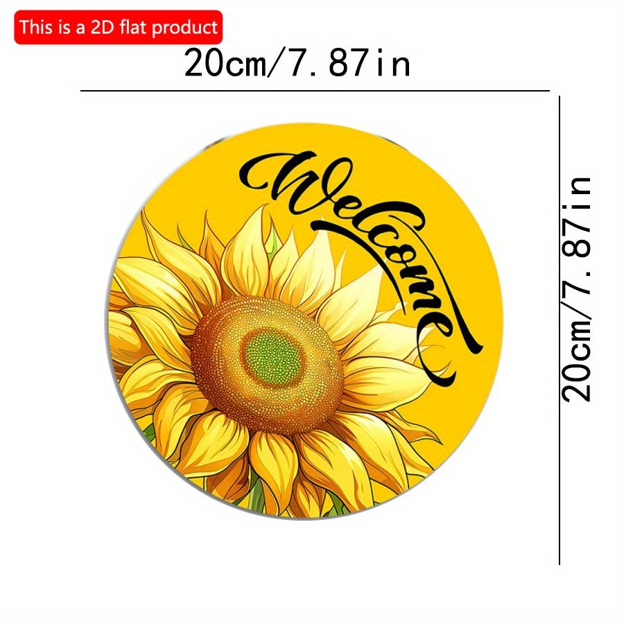 

2D плоский 20*20см1шт Добро пожаловать Желтый Яркий узор подсолнуха Дверной Арт Декоративная табличка, Яркий Цветочный Домашний Деревянный Круглый Орнамент для окна и сада 20*20cm