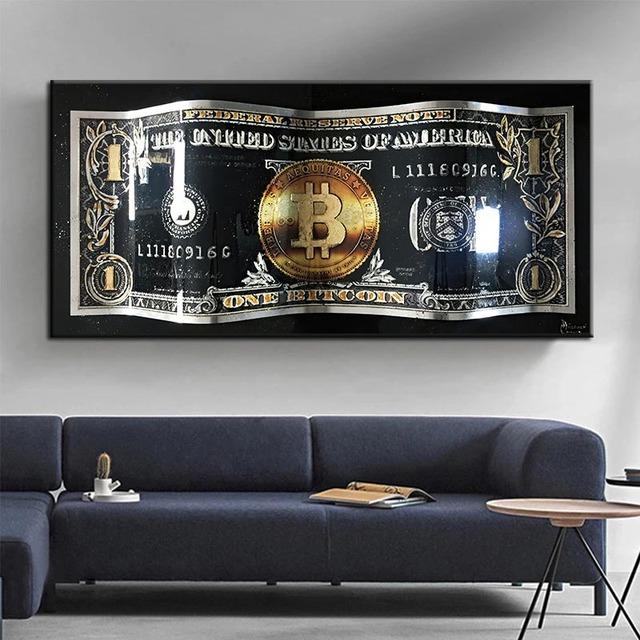 Dipinto su Tela Bitcoin in Fiamme Vintage Poster e Stampe in Dollari Nordici Immagini di Arte Murale per Decorazione Soggiorno Senza Cornice