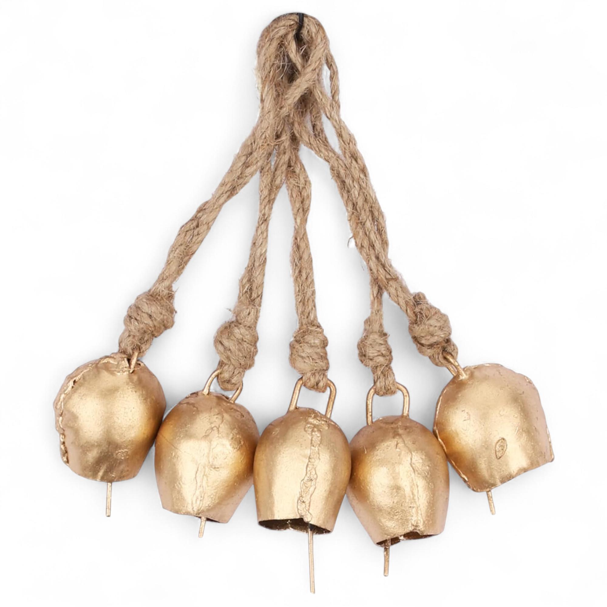 

Handmade Gold 5 Jingle Bells for Rustic Wind Chimes, Boho Dream Catcher Supplies, and Farmhouse Christmas Crafting Projects