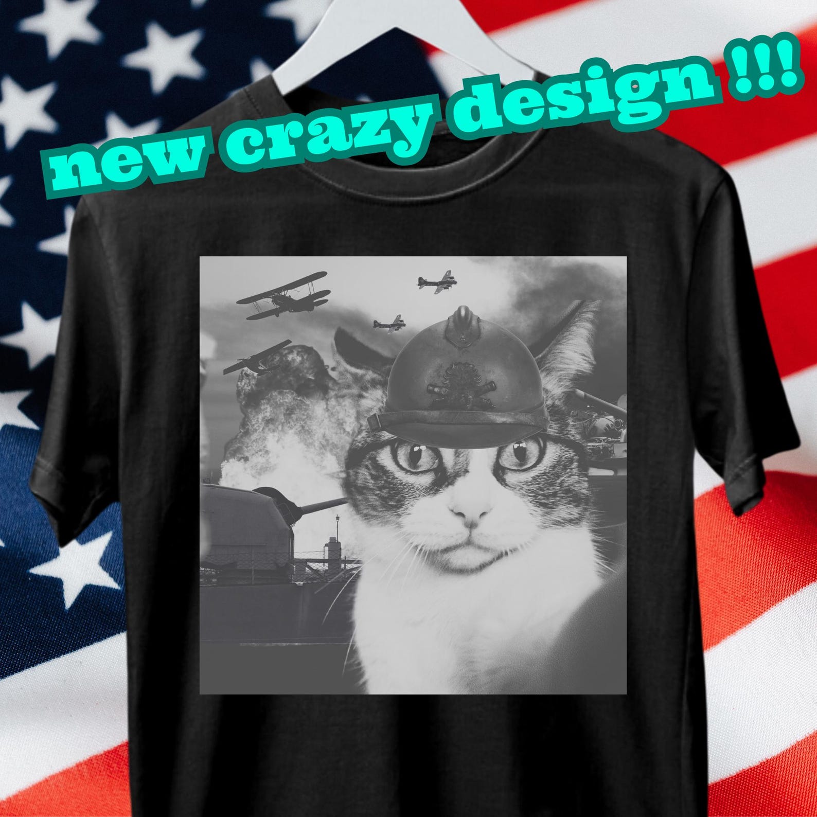 Funny War Cat Meme T-Shirt: Army Battle Tee, Cat Lover Gift 2XL