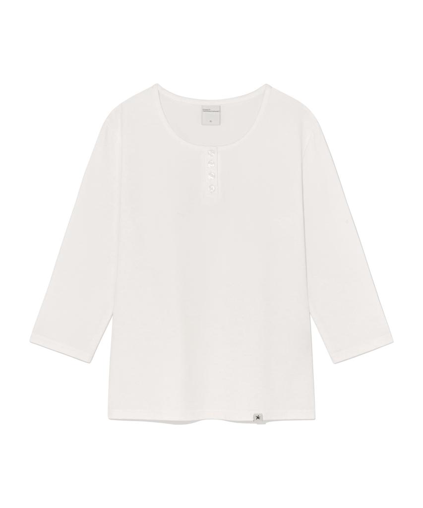 THE COLDEST MOMENT (W) Tcm Henley Neck Three-Quarter Sleeve (White)