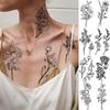 19 Sheets 3D Sexy Flower Temporary Tattoos For Women Neck Arm Black Fake Tattoo Sticker Waterproof Small Sketch Tatoo Decoration