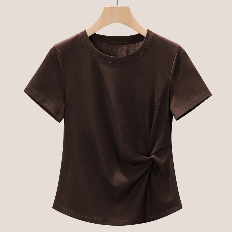 Kink Irregular T-shirt Women's Summer Temperament Is Thin and Chic Round Neck Short-sleeved Top