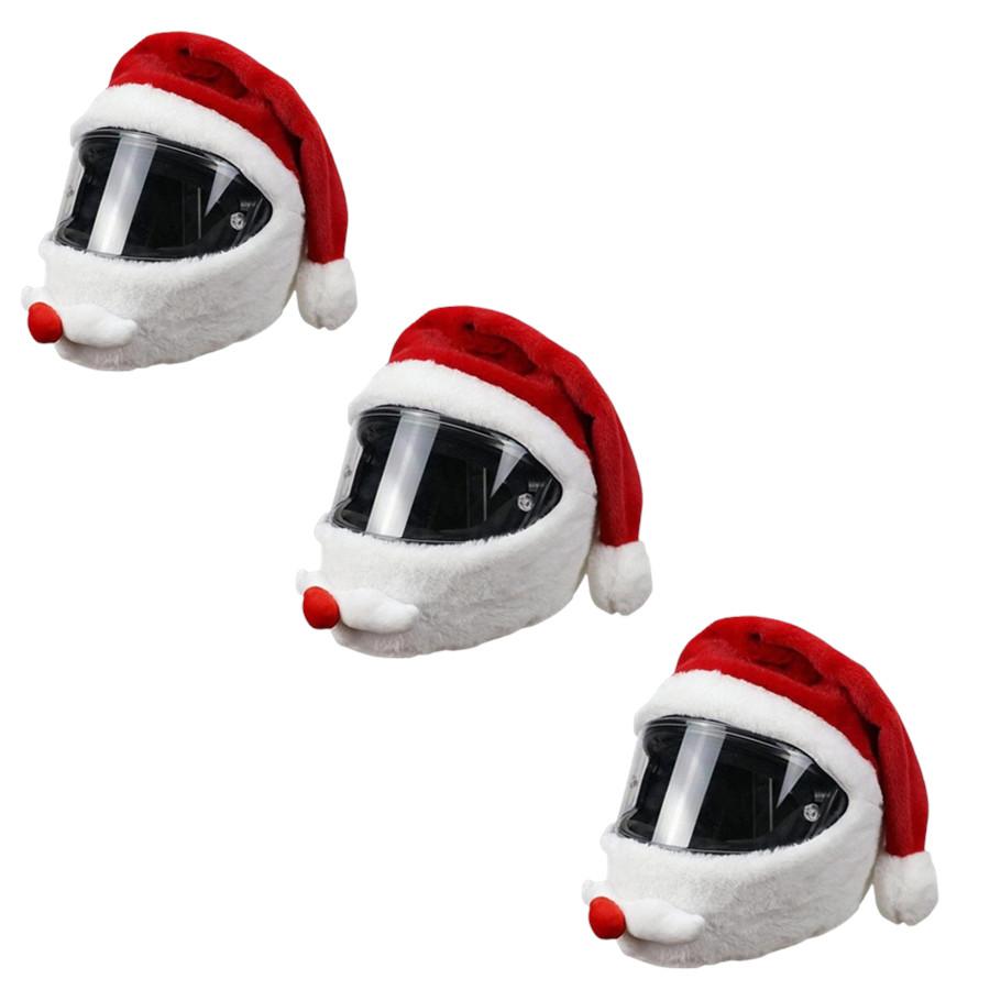 Universal Motorcycle Christmas Helmet Cover Cartoon Elk Santa Claus Fluffy Plush Set Christmas Cosplay Splicing Head Cover