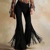 Damen Farbige Retro High Waist Weite Bein Schlaghosen Bodenlang Trendig