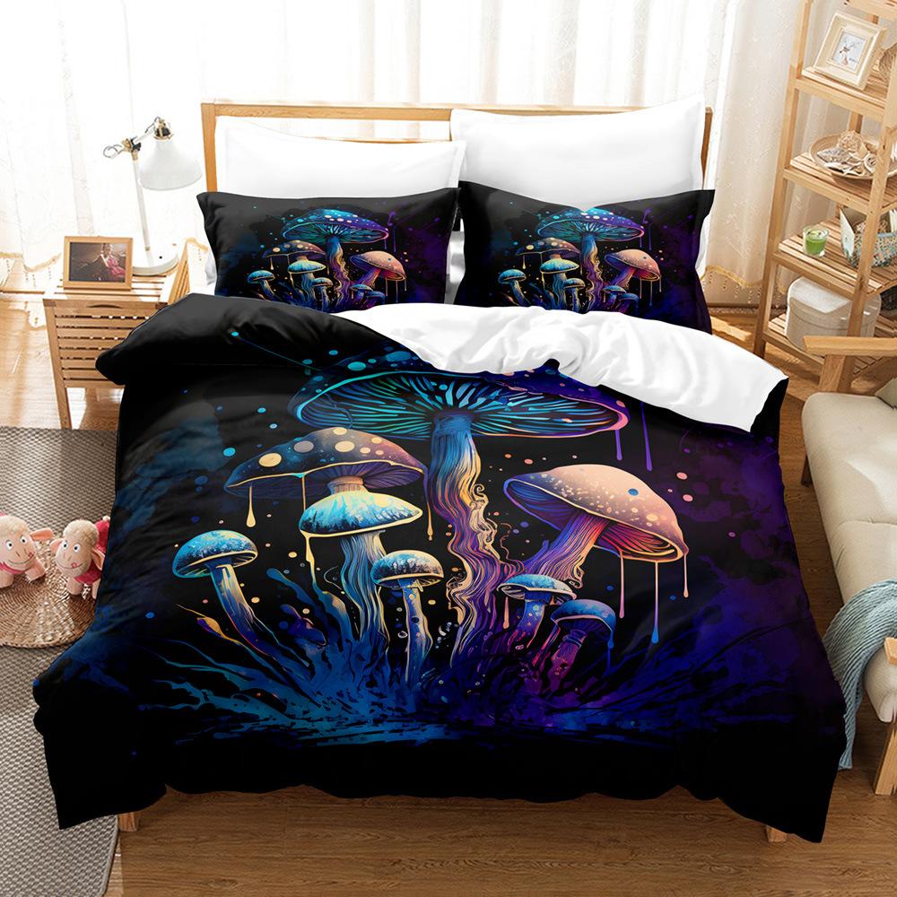 3D Digital Printing Fluorescent Mushroom Series Three-Piece Bedding