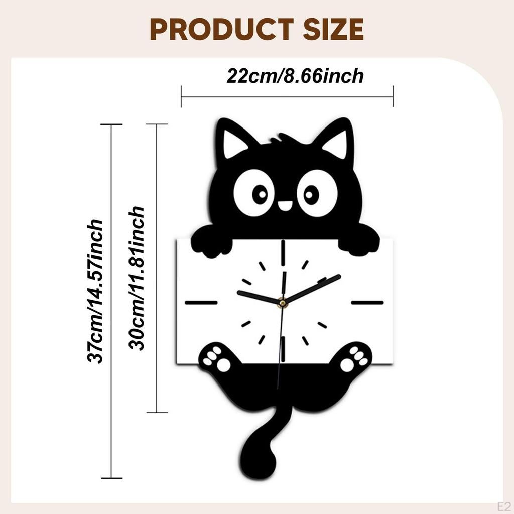 Hanging Clock Wall Ornament Silent Acrylic Animal with Swinging Tail Decorative for Bedroom