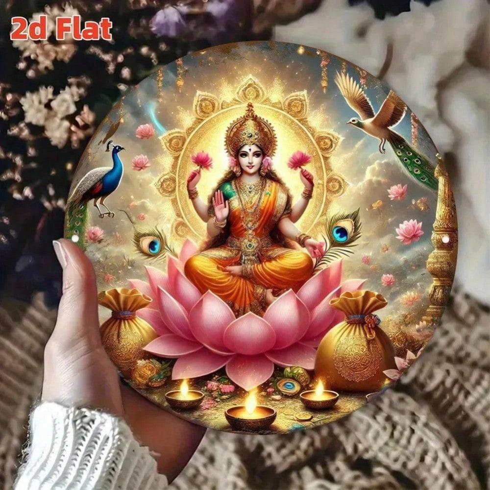 Bohyně Lakshmi Kovové Nástěnné Umění Hinduistická Dekorace Lotos Páv Chrám Domácí Dekorace
