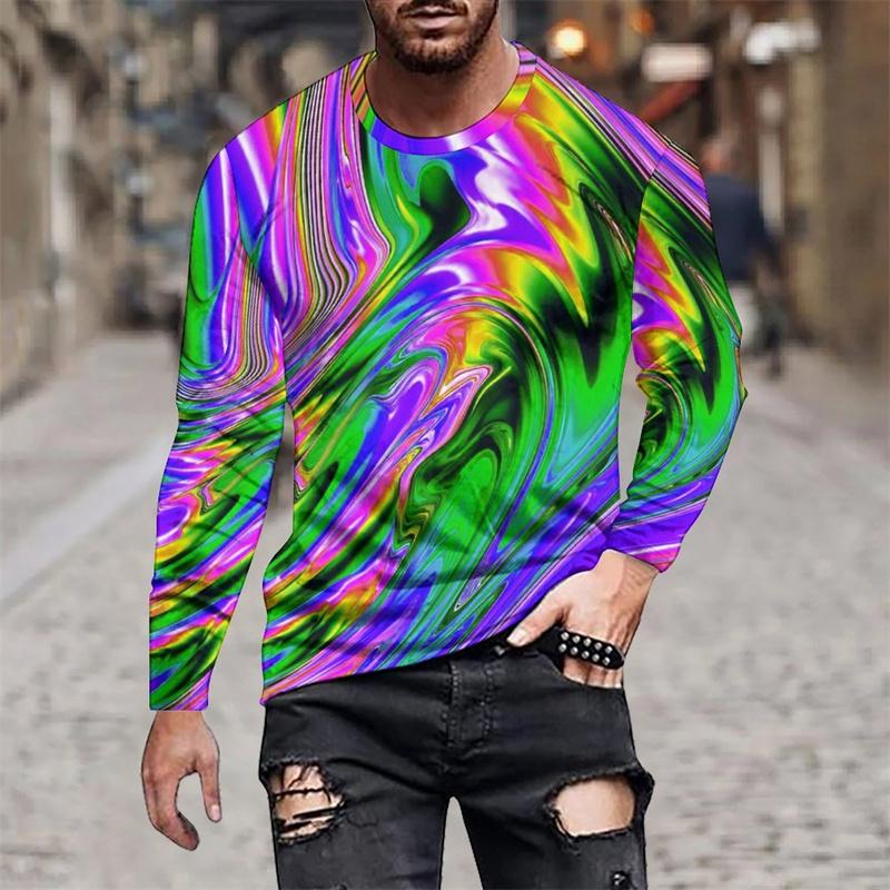 

Мужские футболки с 3D-принтом, с красочным градиентом, модные футболки с абстрактным узором, осенние повседневные топы с круглым вырезом и длинным рукавом свободного кроя 5XL