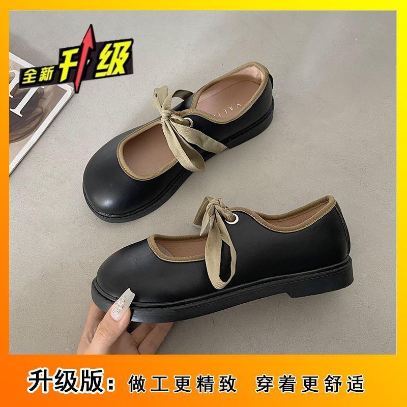 Popular Brown Round Head Lace-up Flat Jk Single Shoes Mary Jane Single Shoes 2025 New Japanese High-end Small Leather Shoes Women