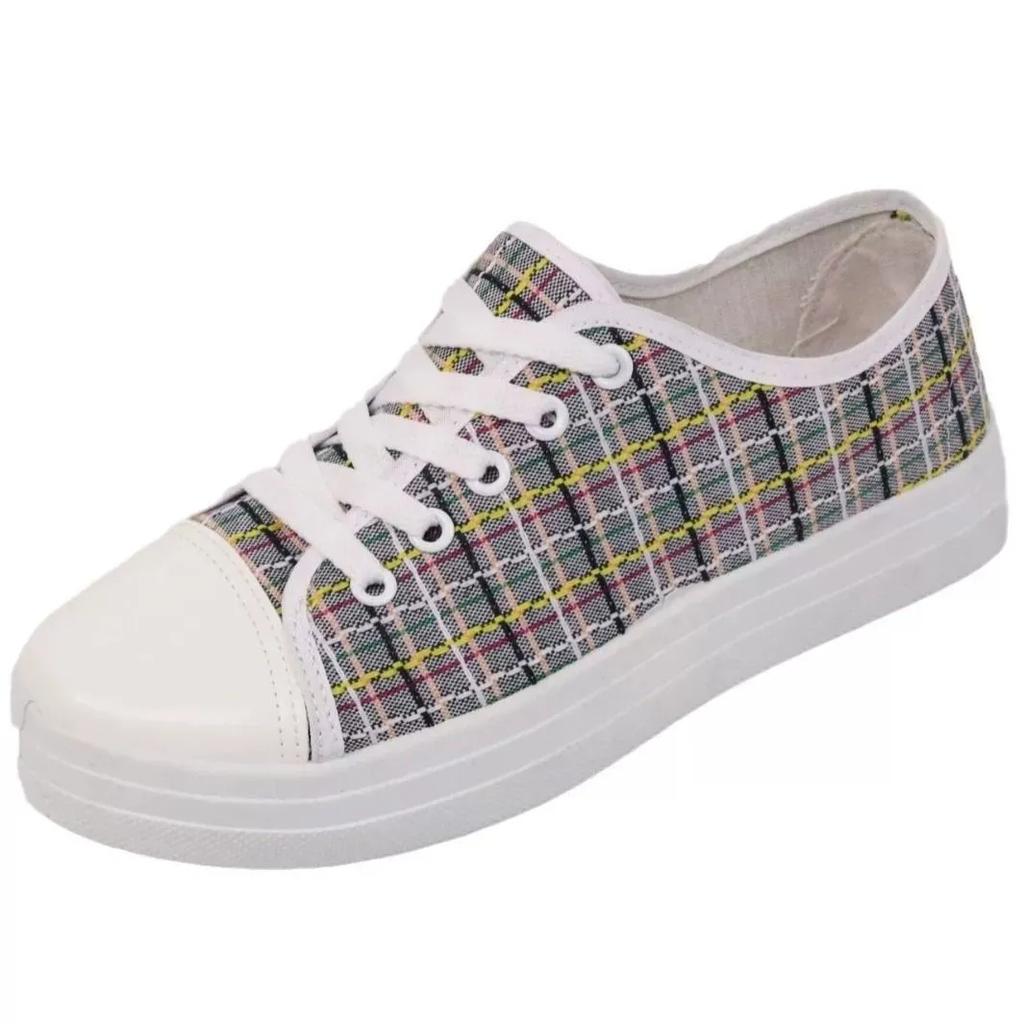 Sapatos Femininas Women Fashion Pink Plaid Pattern Pink Canvas Shoes Lady Casual Height Increased Student Shoes Ab193